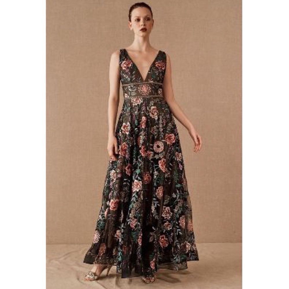 BHLDN Black Floral Embroidered Maxi Dress - Picture 1 of 7